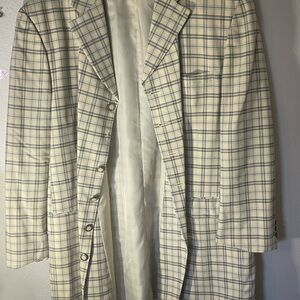 Men's Cream and Blue Checkered Blazer